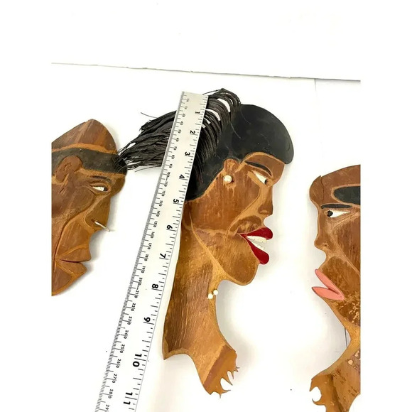 VTG Lot of 4 African Hand Carved Wood Head Profile Faces Wall Art Plaque Unique - Picture 11 of 15